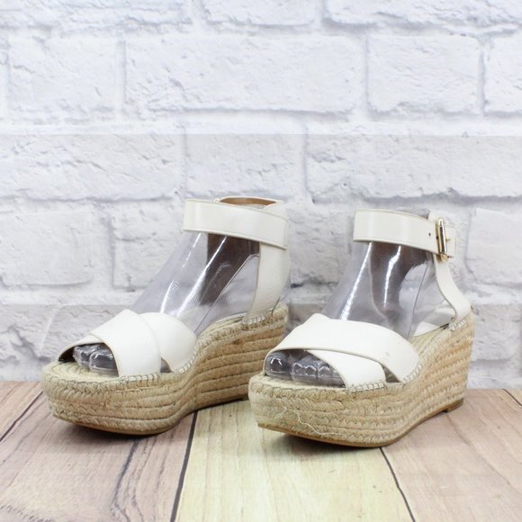 Coach White Leather Ankle Strap Platform Jute Wedge Sandals Size 6.5 B - Picture 2 of 11